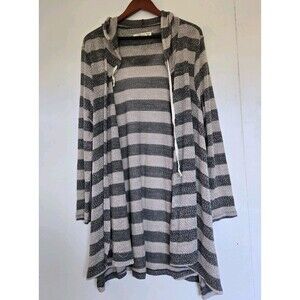 Abercrombie & Fitch Sweater Womens One Size Hood Open Long Cardigan Gray Striped